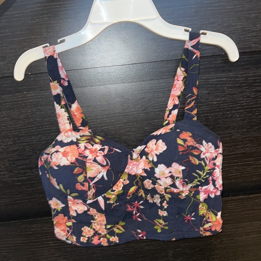 Floral Print Padded Crop Top